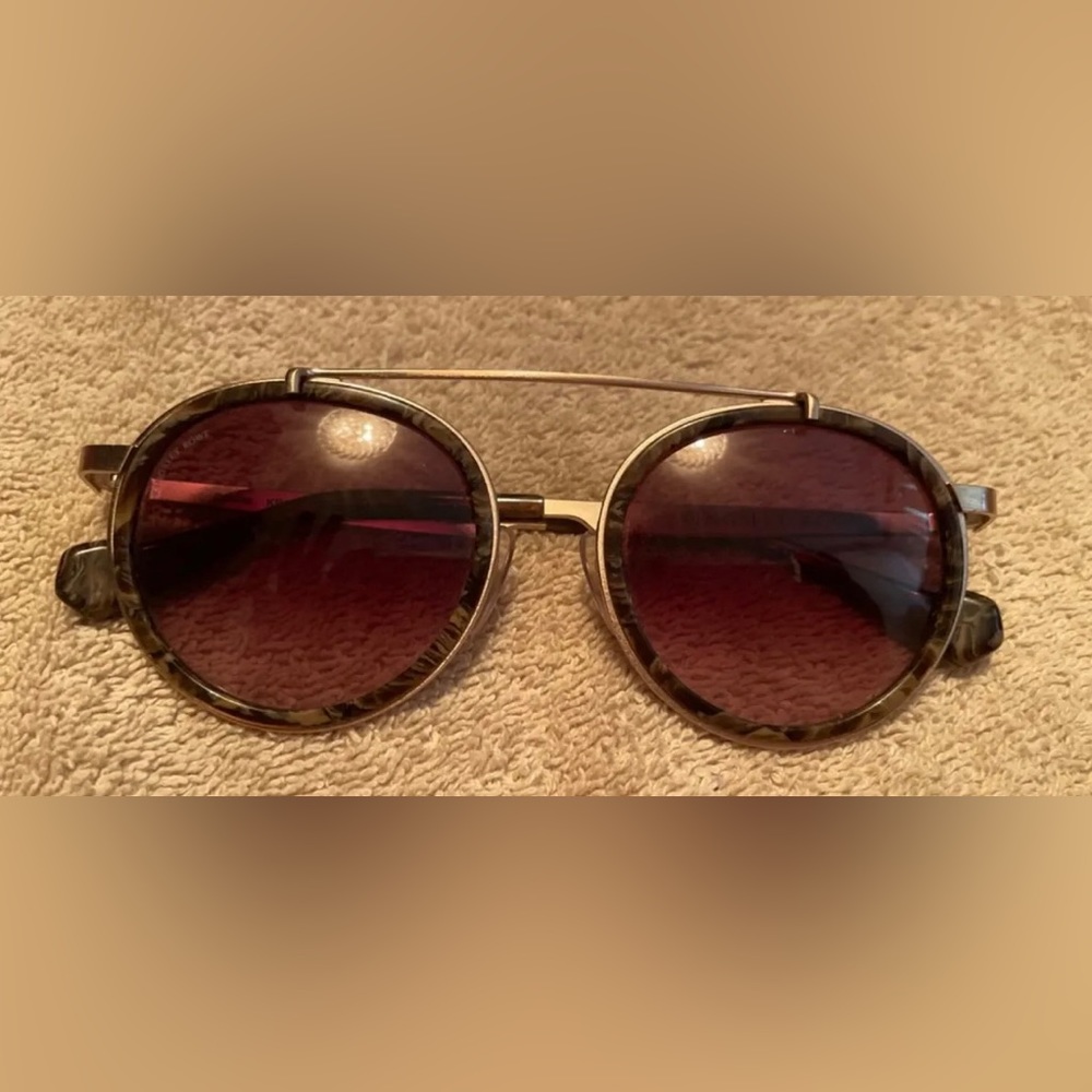 Kingsley Rowe NWOT Women Round Sunglasses Colette WOOD - Picture 3 of 11
